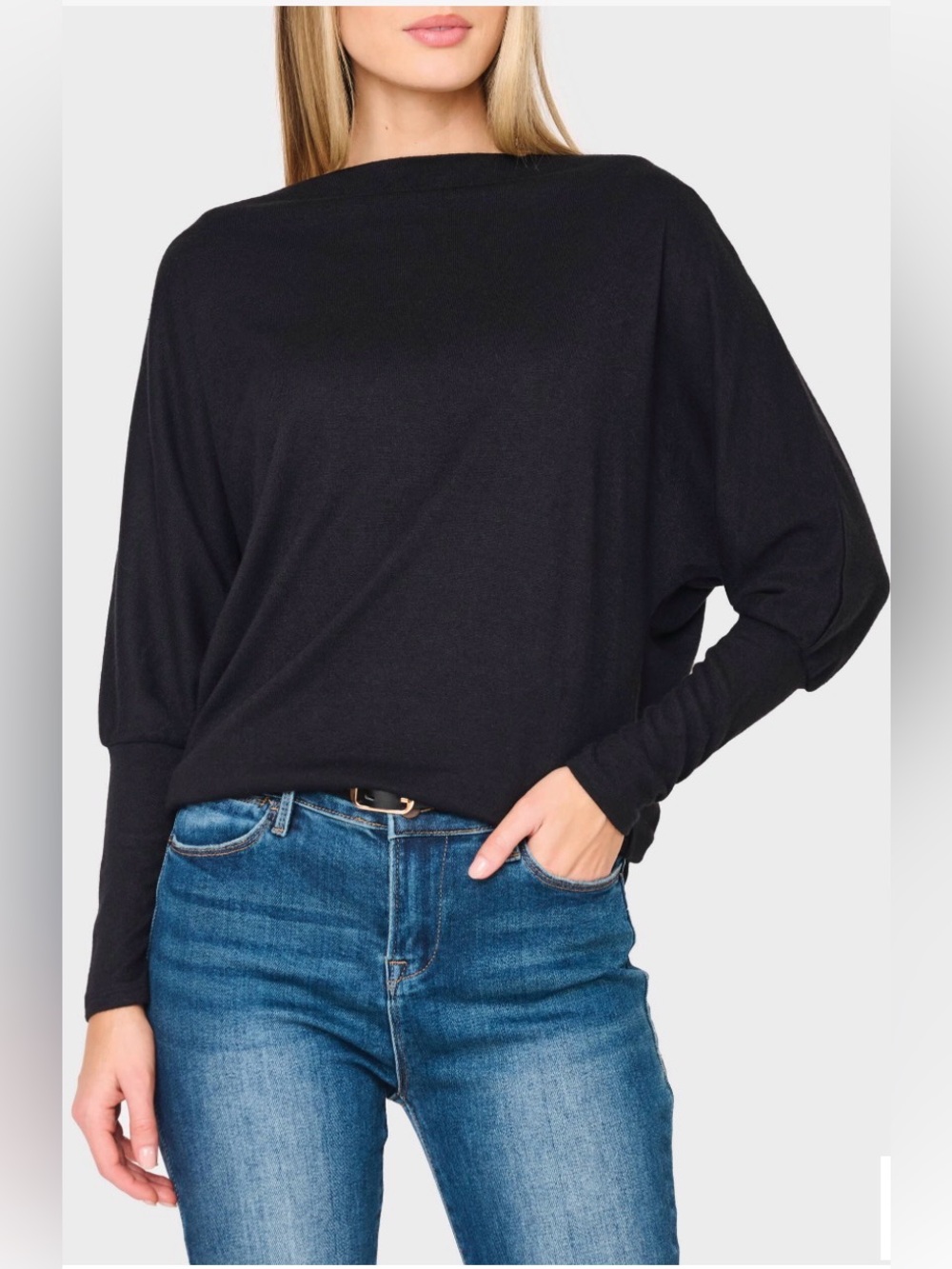 GIBSONLOOK Slouchy Luxe Boat Neck Sweater Black SMALL Casual Work